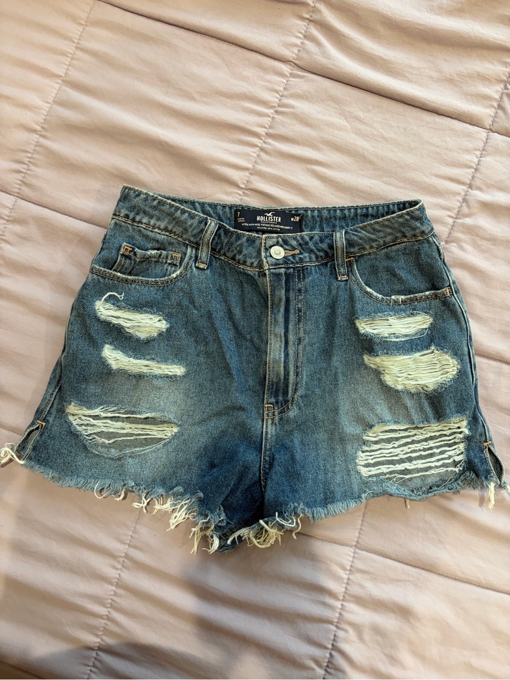 Hollister Distressed High-Rise Denim Shorts - Blue size 7/28